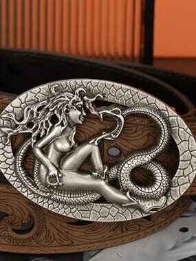 Western Cowboy Belt Buckle for Men Lady and Snake Antique Silver Finish